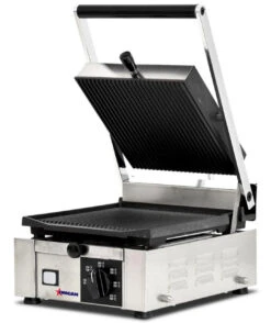 Omcan - Elite Series 10" X 9" Single Panini Grill W/ Grooved Top & Bottom - 11375 -Kitchen Supplies Store 11375 Panini20Grill Other20Angle 65118.1708000836