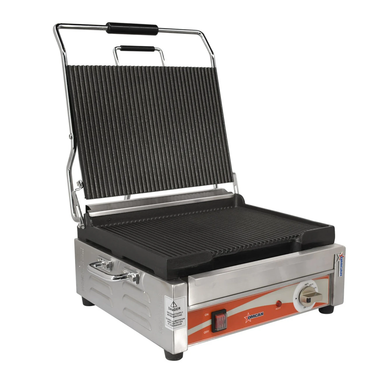 Omcan - 12" X 15" Single Panini Grill W/ Grooved Plates - 19936 1 Omcan - 12" X 15" Single Panini Grill W/ Grooved Plates - 19936