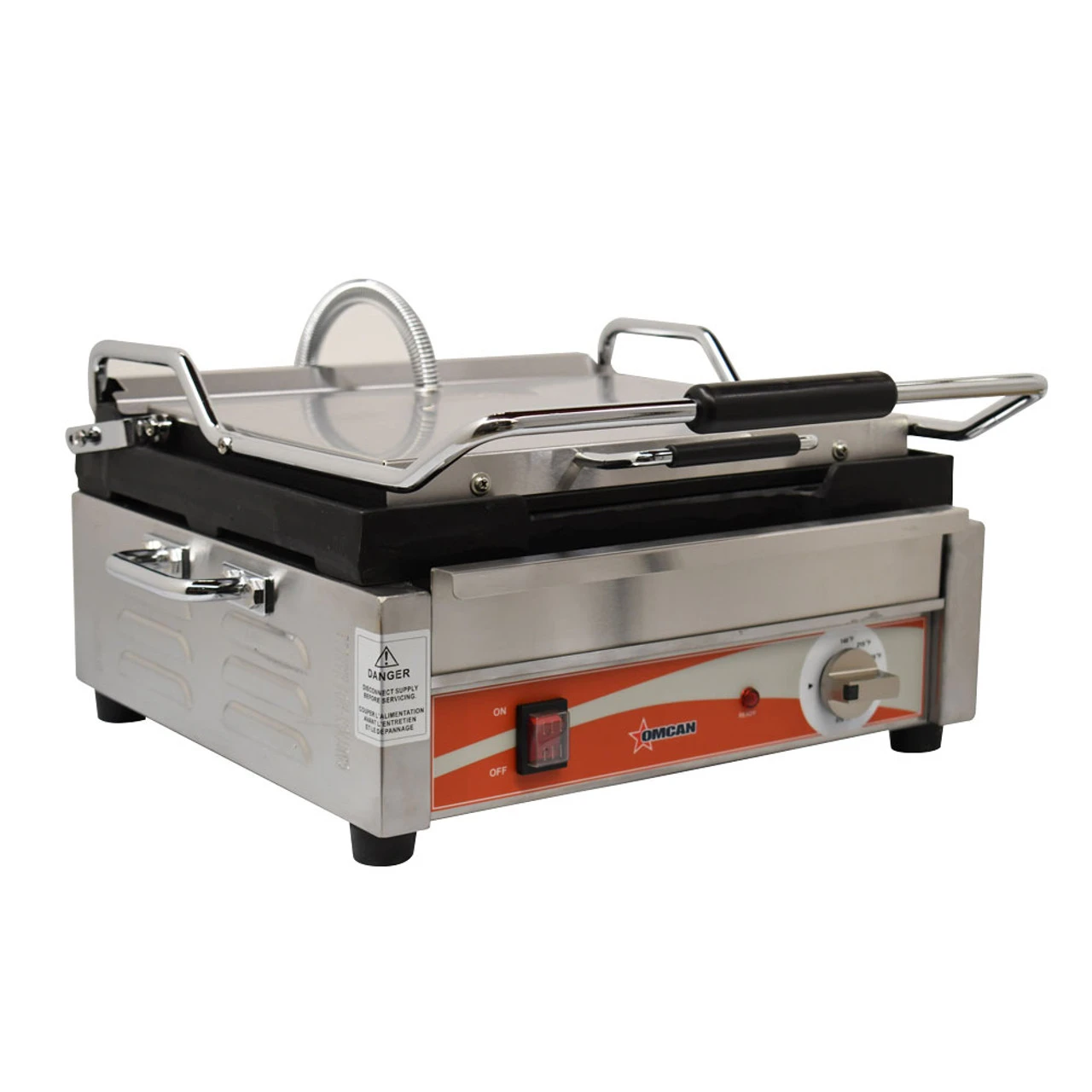 Omcan - 12" X 15" Single Panini Grill W/ Grooved Plates - 19936 2 Omcan - 12" X 15" Single Panini Grill W/ Grooved Plates - 19936 - Image 2