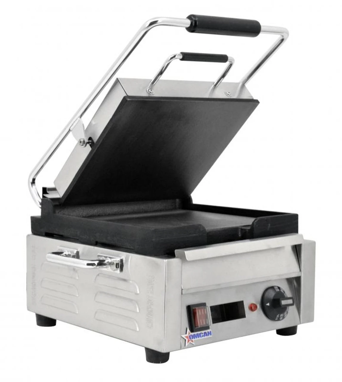 Omcan - 10" X 11" Single Panini Grill With Smooth Top And Bottom Grill Surface With Timer - 42909 1 Omcan - 10" X 11" Single Panini Grill With Smooth Top And Bottom Grill Surface With Timer - 42909