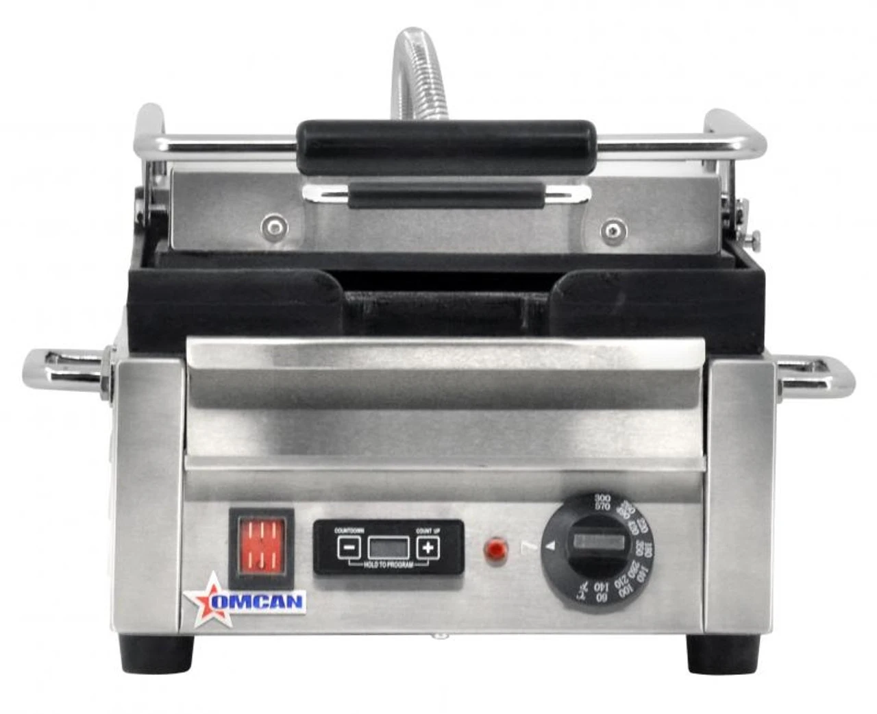 Omcan - 10" X 11" Single Panini Grill With Smooth Top And Bottom Grill Surface With Timer - 42909 3 Omcan - 10" X 11" Single Panini Grill With Smooth Top And Bottom Grill Surface With Timer - 42909 - Image 3