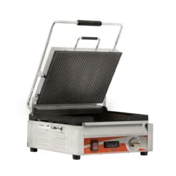 Omcan - 12" X 15" Single Panini Grill W/ Grooved Plates & Timer - 42912