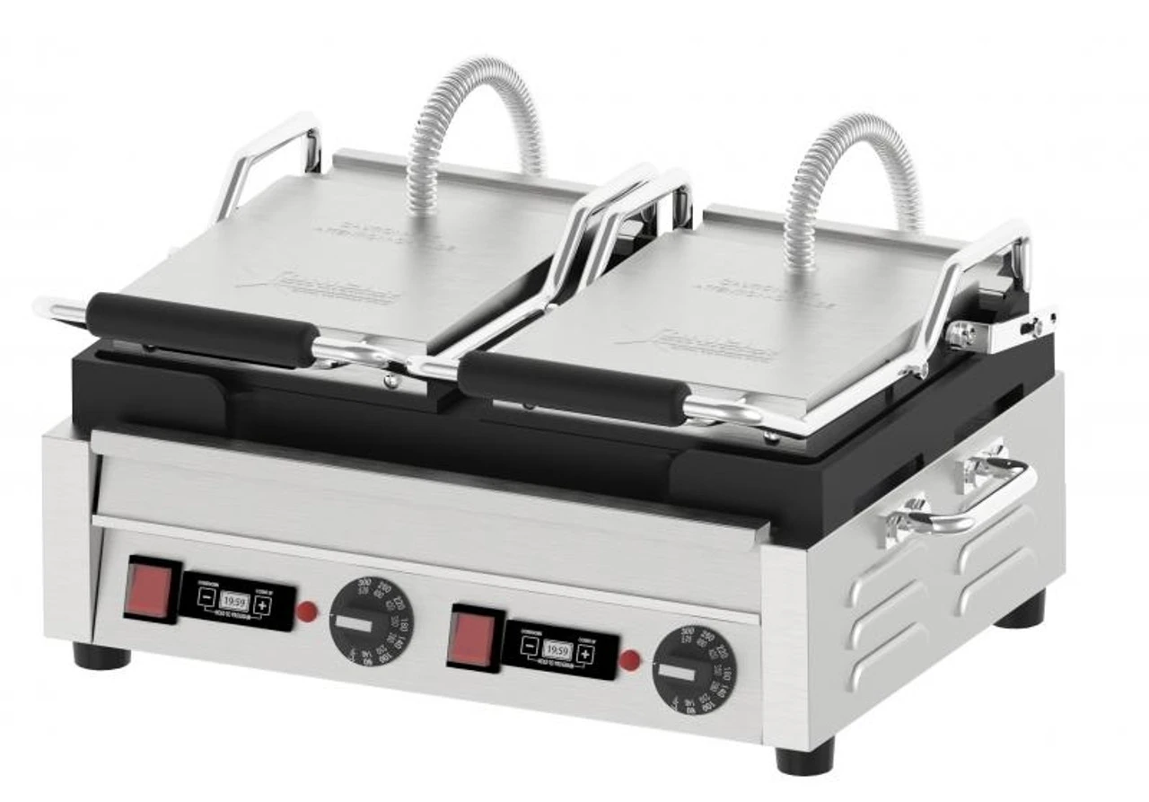 Omcan - 10" X 18" Double Panini Grill With Top And Bottom Smooth Grill Surface With Timer - 42913 2 Omcan - 10" X 18" Double Panini Grill With Top And Bottom Smooth Grill Surface With Timer - 42913 - Image 2