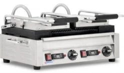Omcan - 10" X 18" Double Panini Grill With Top And Bottom Grooved Grill Surface With Timer - 42914 5 Omcan - 10" X 18" Double Panini Grill With Top And Bottom Grooved Grill Surface With Timer - 42914 -Kitchen Supplies Store 42914 panini grill with timer closed 31655.1590844750