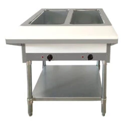 Omcan - 30" 2 Pan Open Well Electric Steam Table W/ Cutting Board & Adjustable Undershelf - 46646