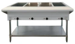 Omcan - 58″ 4 Pan Open Well Electric Steam Table W/ Cutting Board & Adjustable Undershelf - 46647