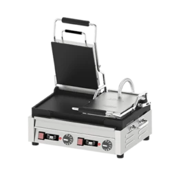 Omcan - 10" X 18" Double Panini Grill With Top And Bottom Smooth Grill Surface With Timer - 42913
