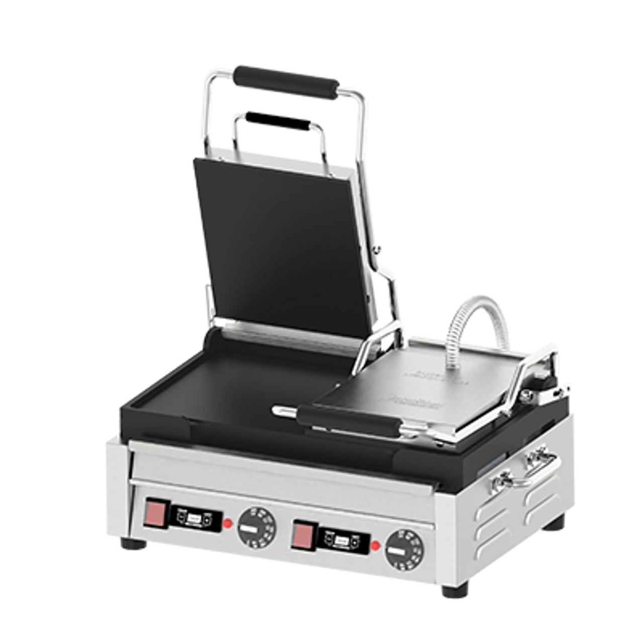 Omcan - 10" X 18" Double Panini Grill With Top And Bottom Smooth Grill Surface With Timer - 42913 1 Omcan - 10" X 18" Double Panini Grill With Top And Bottom Smooth Grill Surface With Timer - 42913