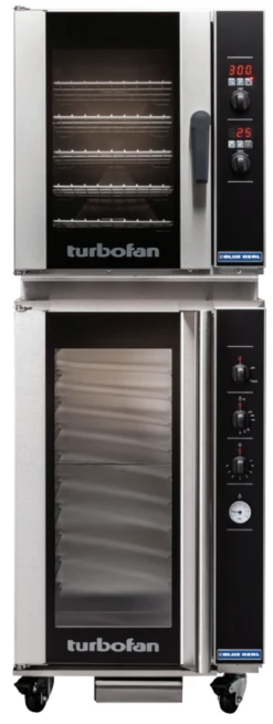 Turbofan - 24" Half Size Sheet Pan Manual Electric Proofer & Holding Cabinet On A Half Size Digital Electric Convection Oven 208V - E33D5/P10M
