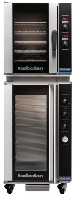 Turbofan - 24" Half Size Sheet Pan Manual Electric Proofer & Holding Cabinet On A Half Size Digital Electric Convection Oven 220-240V - E33D5/P10M