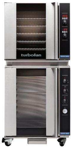 Turbofan - 29" Full Size Sheet Pan Digital Gas Convection Oven Double Stacked On An 8 Tray Manual Electric Proofer Holding Cabinet - G32D5/P8M