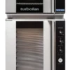 Turbofan - 29" Full Size Sheet Pan Digital Electric Convection Oven Double Stacked 208V On A Manual Electric Proofer And Holding Cabinet - E32D5/P12M