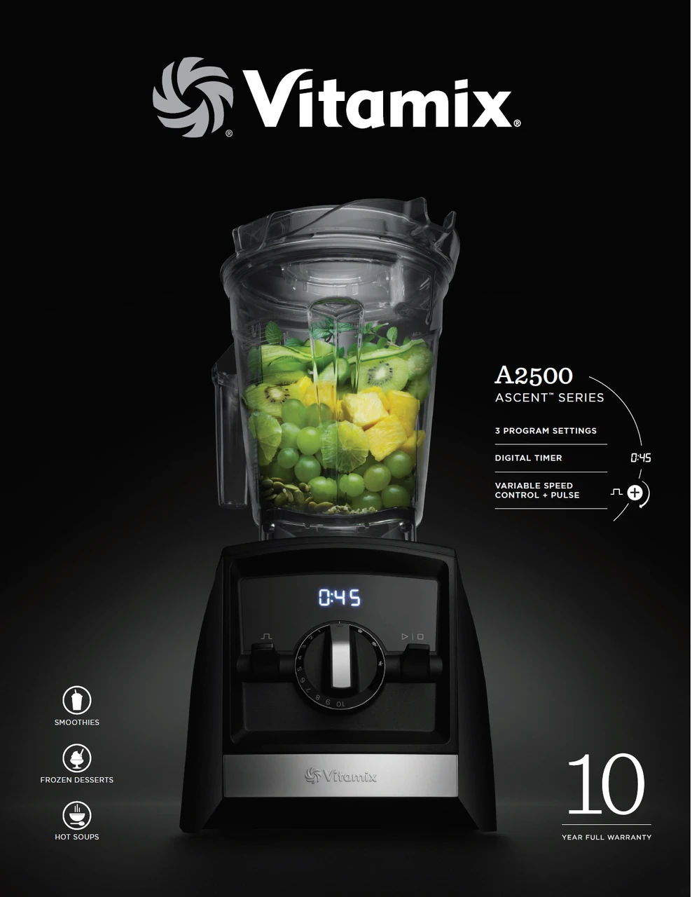 Vitamix - Ascent Series A2500 Black Blender, 3 Pre-Programmed Settings , 64 Oz Capacity, 2.2 H.P., Made In USA 3 Vitamix - Ascent Series A2500 Black Blender, 3 Pre-Programmed Settings , 64 Oz Capacity, 2.2 H.P., Made In USA - Image 3